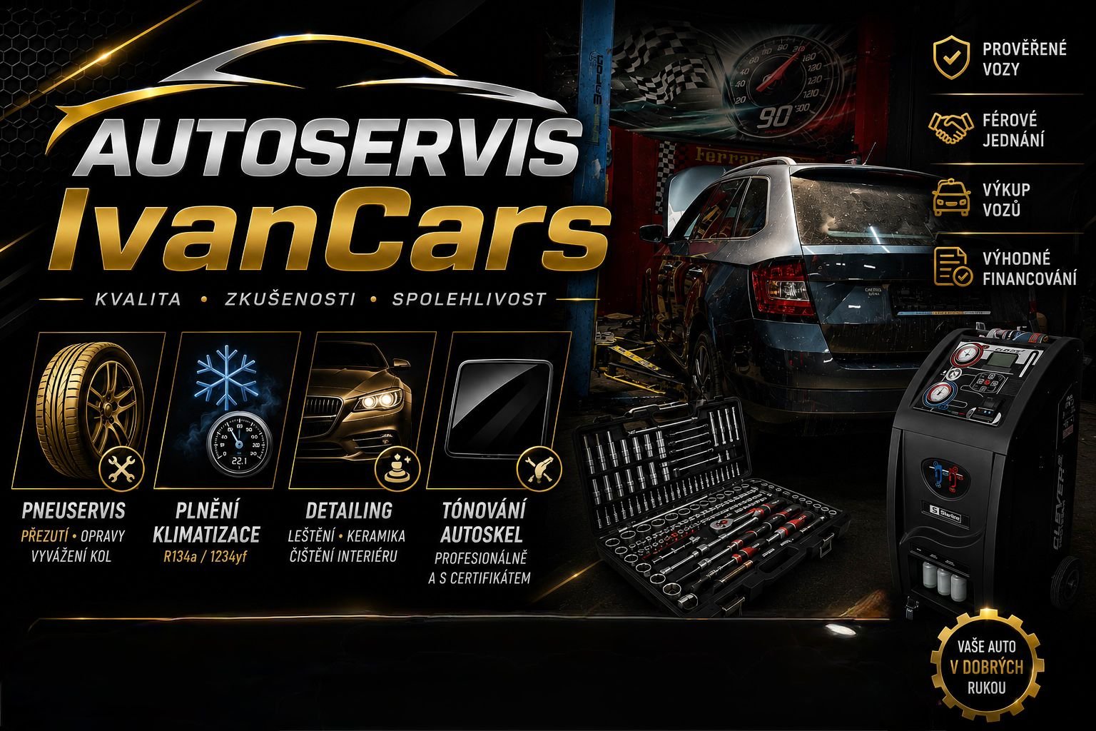 Autoservis Ivan Cars Plzeň — pneuservis, plnění klimatizace, detailing, tónování autoskel, prodej vozů